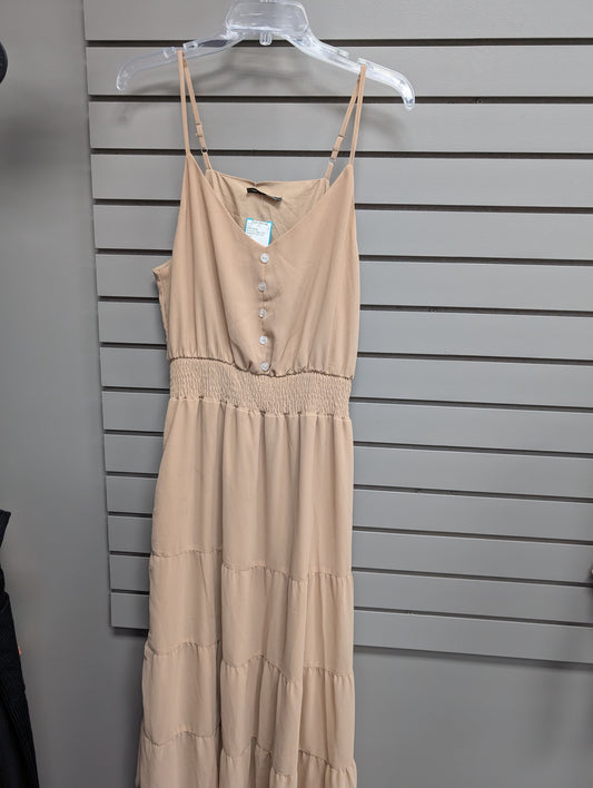 Women's Size M Beige Pretty Garden Spaghetti Strap Solid Maxi Dress - NWT