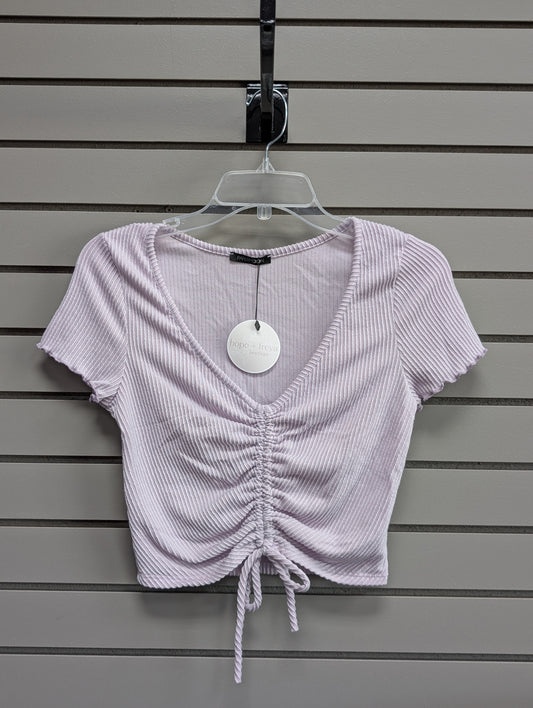 Women's Women Size M Light Purple Paper Moon Ribbed V-Neck Short Sleeve Shirt