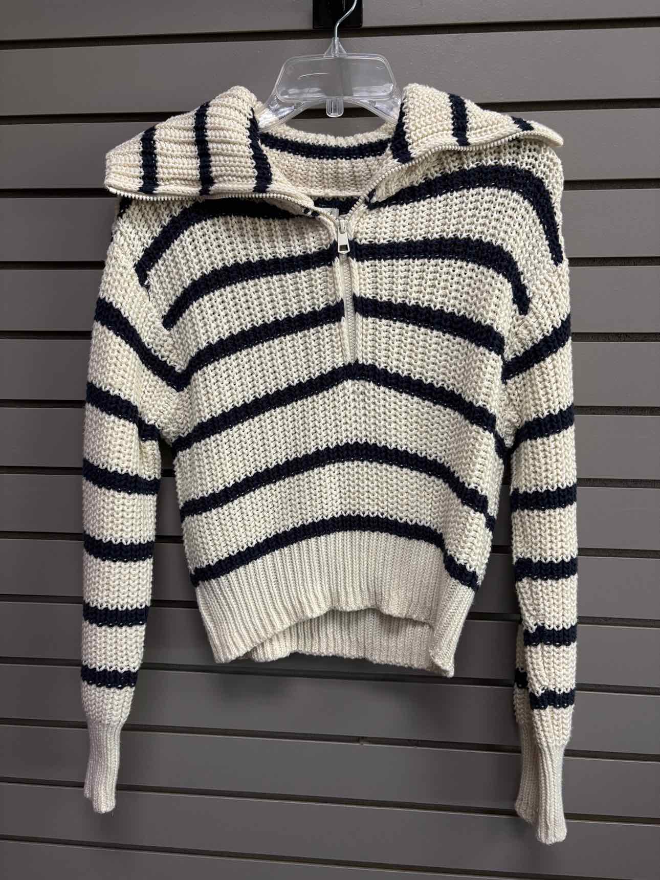 Women's Women Size S White American Eagle Stripe 3/4 Zip Long Sleeve Sweater