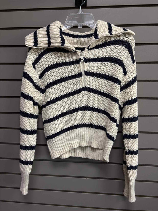 Women's Women Size S White American Eagle Stripe 3/4 Zip Long Sleeve Sweater