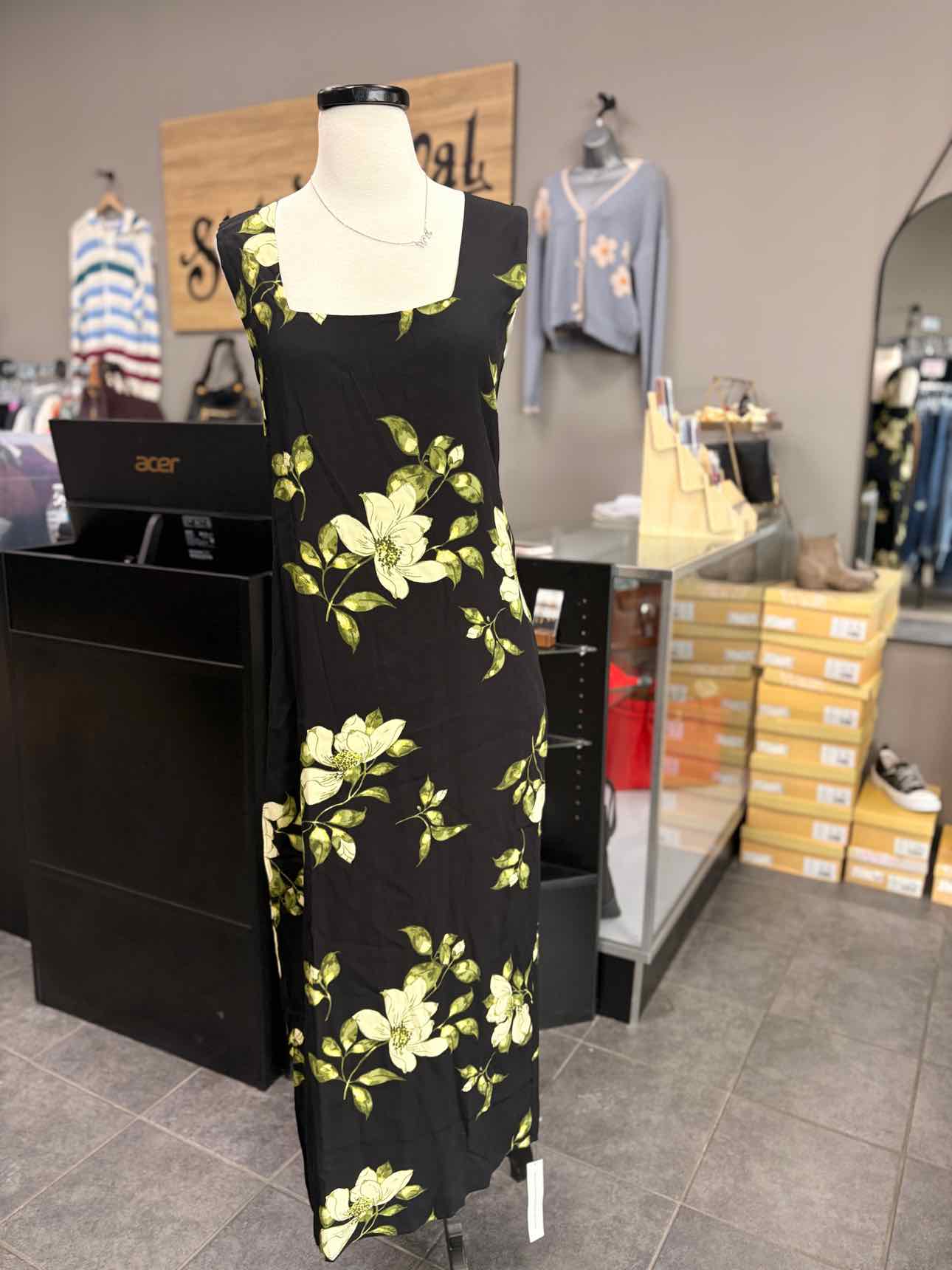 Women's Size Small Black Reformation Tank Floral Maxi Dress