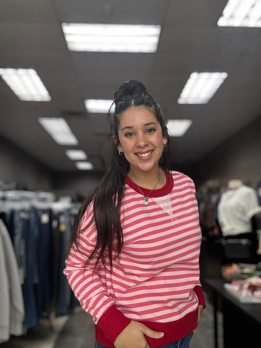 Pink Striped Long Sleeve Top
