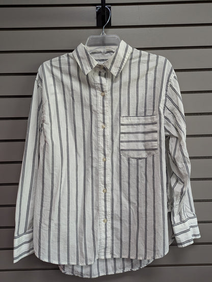 Women Size L Sonoma White Stripe Button Down