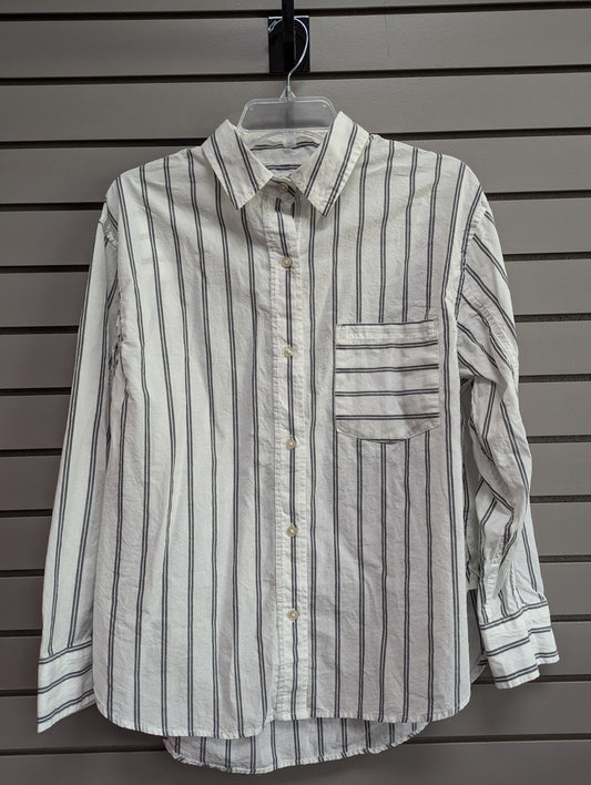 Women Size L Sonoma White Stripe Button Down