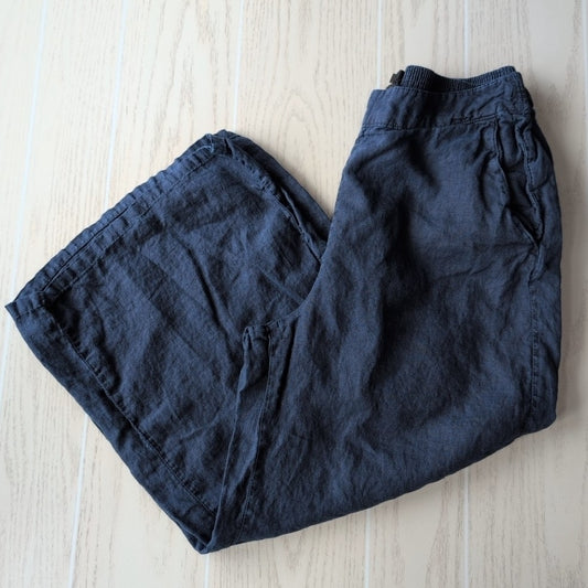 Women's Waist Size L tahari Navy Linen Wide Leg Pant