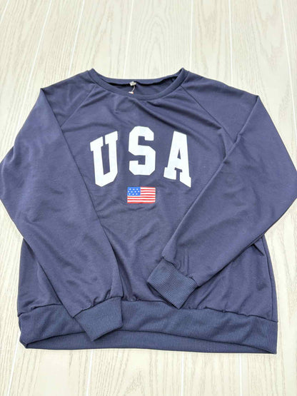 Women's Women Size M Navy USA Crew Long Sleeve Shirt