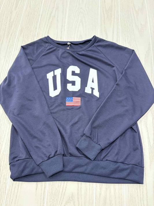 Women's Women Size M Navy USA Crew Long Sleeve Shirt
