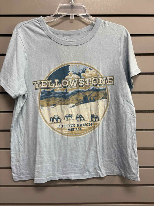 Women's Women Size XL Baby Blue Yellowstone Scoop Short Sleeve Shirt