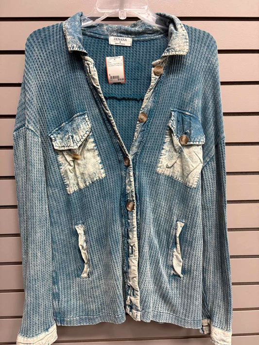 Women's Women Size S Teal Zenana Waffle Knit Long Sleeve Shirt