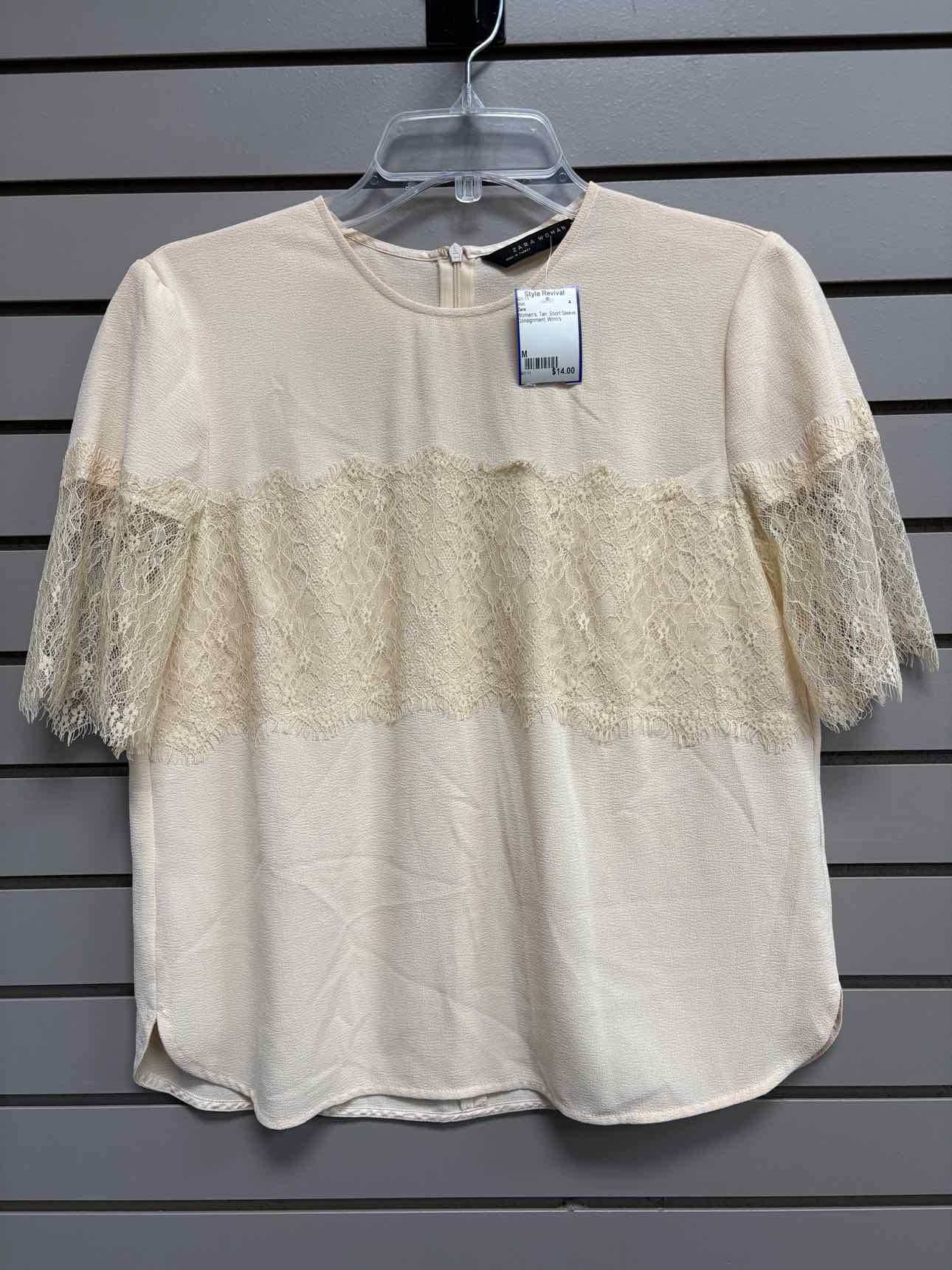 Women's Women Size M Tan Zara Short Sleeve Shirt