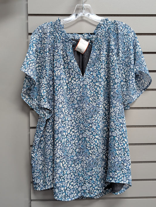 Women's Women Size XL Blue Ann Taylor Floral Short Sleeve Shirt