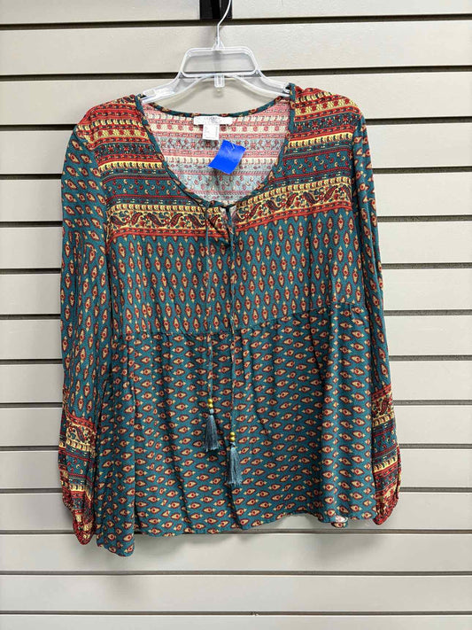 Women's Women Size 1X Multi-Color Lascana V-Neck Long Sleeve Shirt