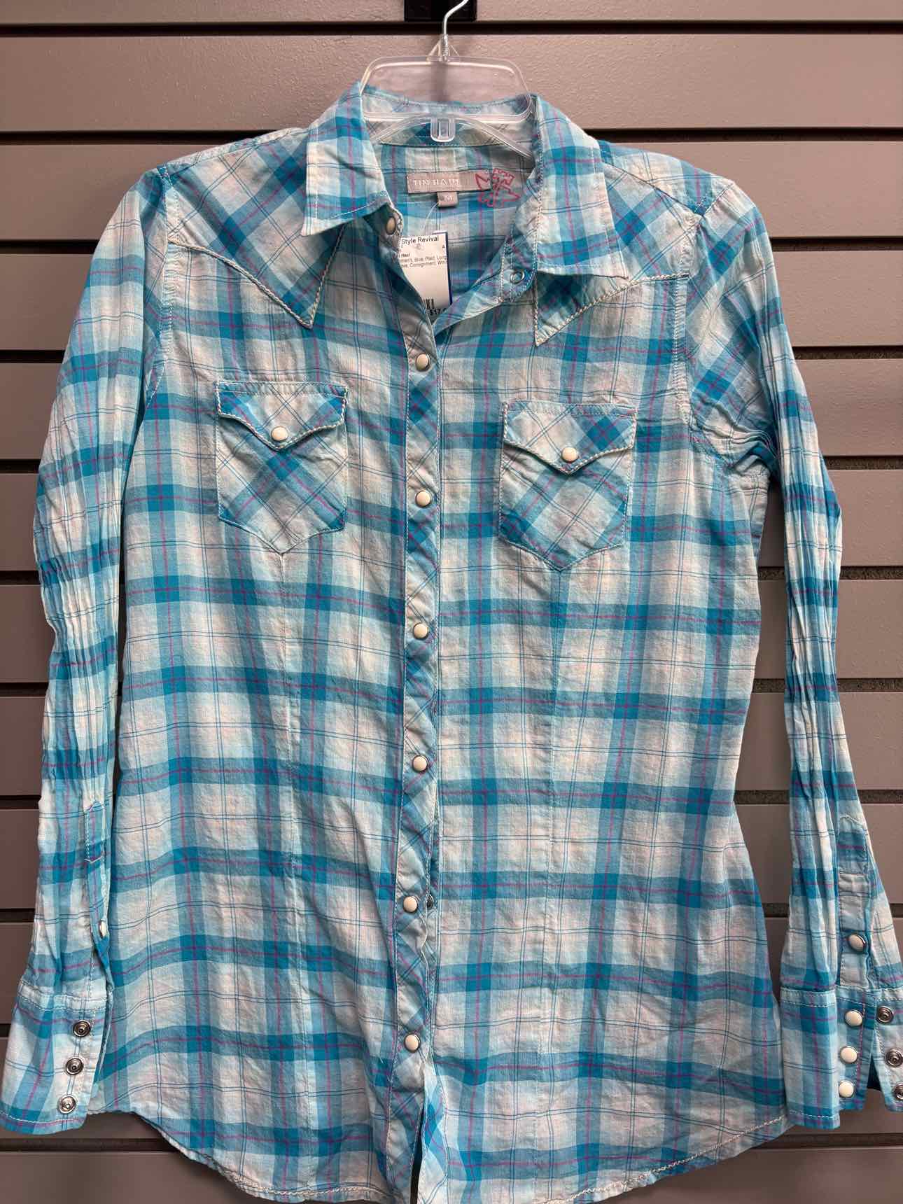 Women's Women Size M Blue Tin Haul Plaid Long Sleeve Shirt