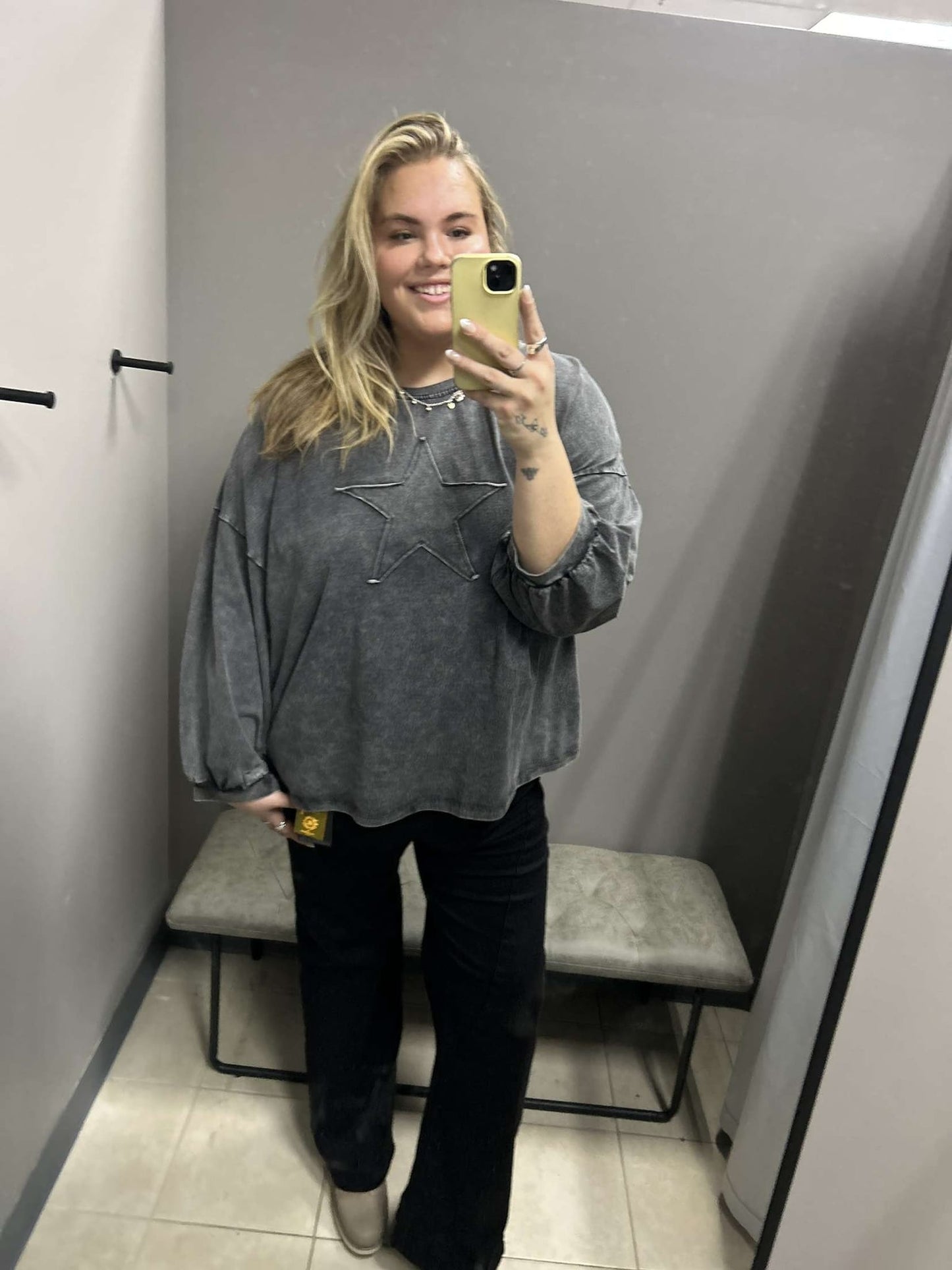 Plus Size Tonal Star Patch Mineral Washed Top