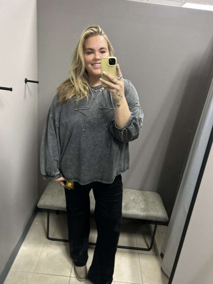 Plus Size Tonal Star Patch Mineral Washed Top