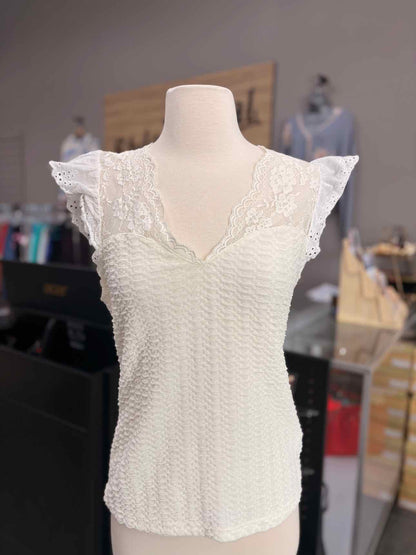 Women's Women Size L Cream Shein V-Neck Short Sleeve Shirt
