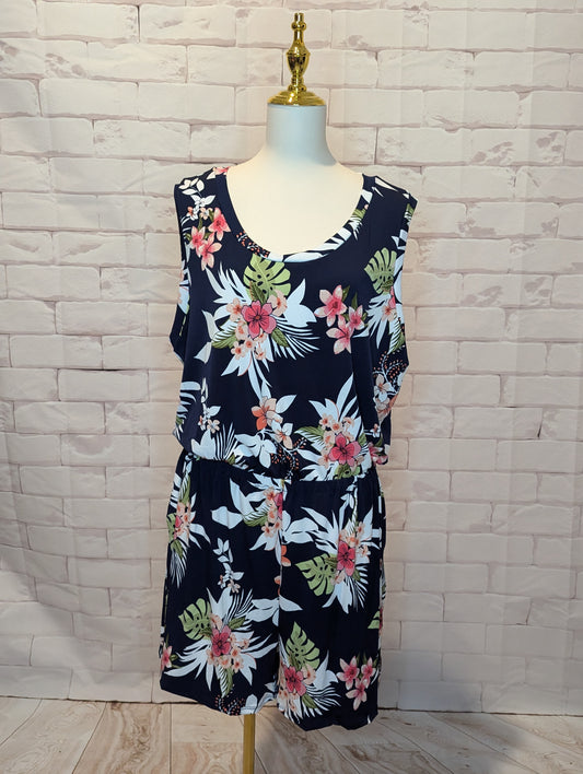 Plus Navy Tropical Floral Romper