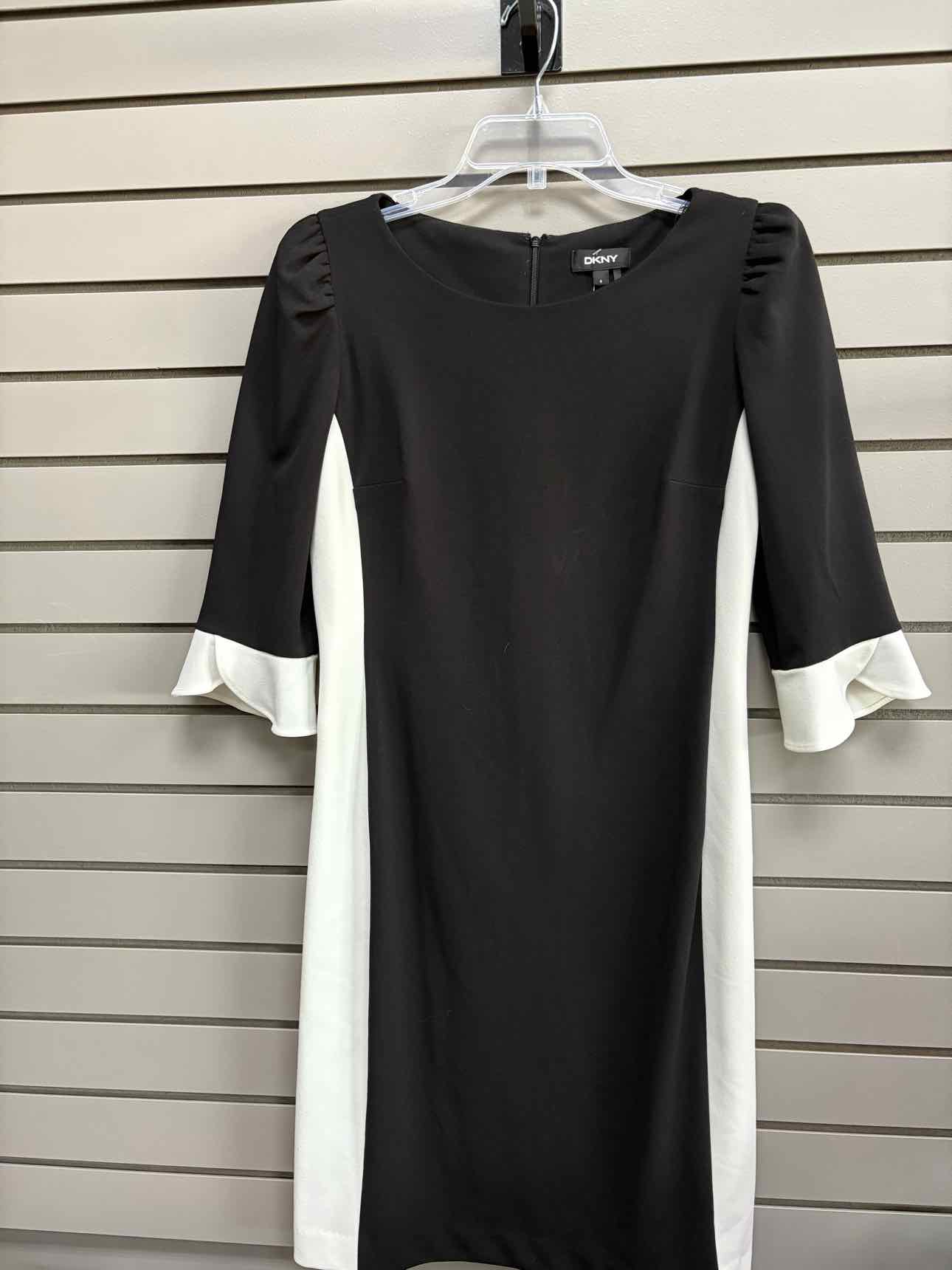 Women's Size 6 Black & White DKNY Long Sleeve Midi Dress