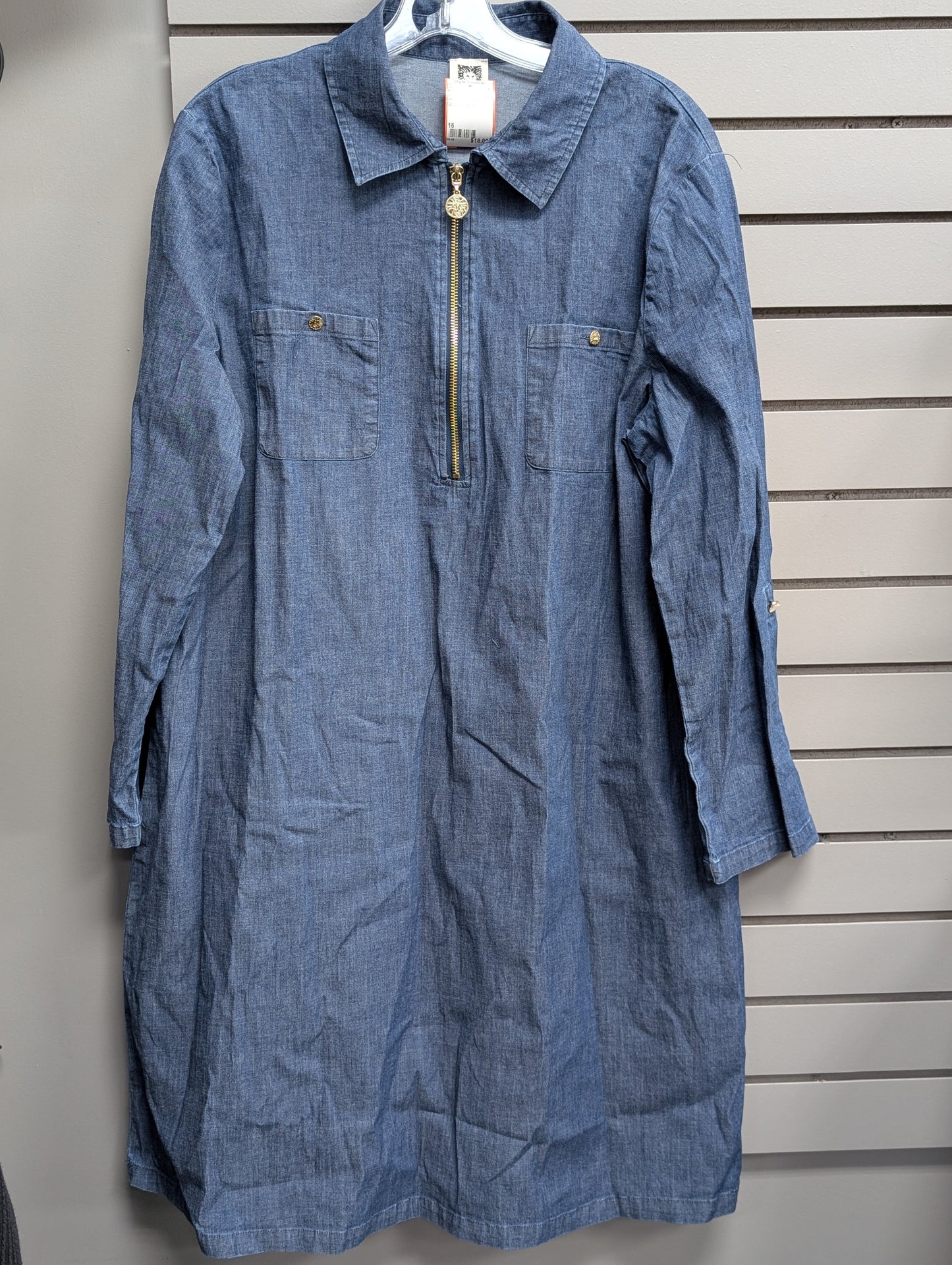 Women's Size 16 Blue Anne Klein Long Sleeve Denim Above Knee Dress