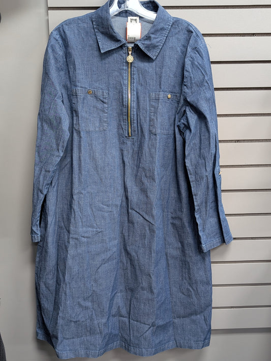 Women's Size 16 Blue Anne Klein Long Sleeve Denim Above Knee Dress