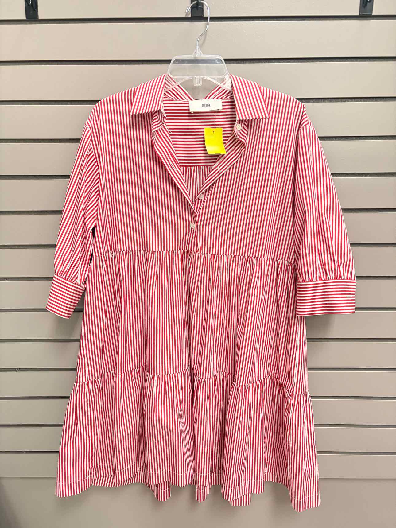 Women's Size M Red Solotre Short Sleeve Stripe Above Knee Dress