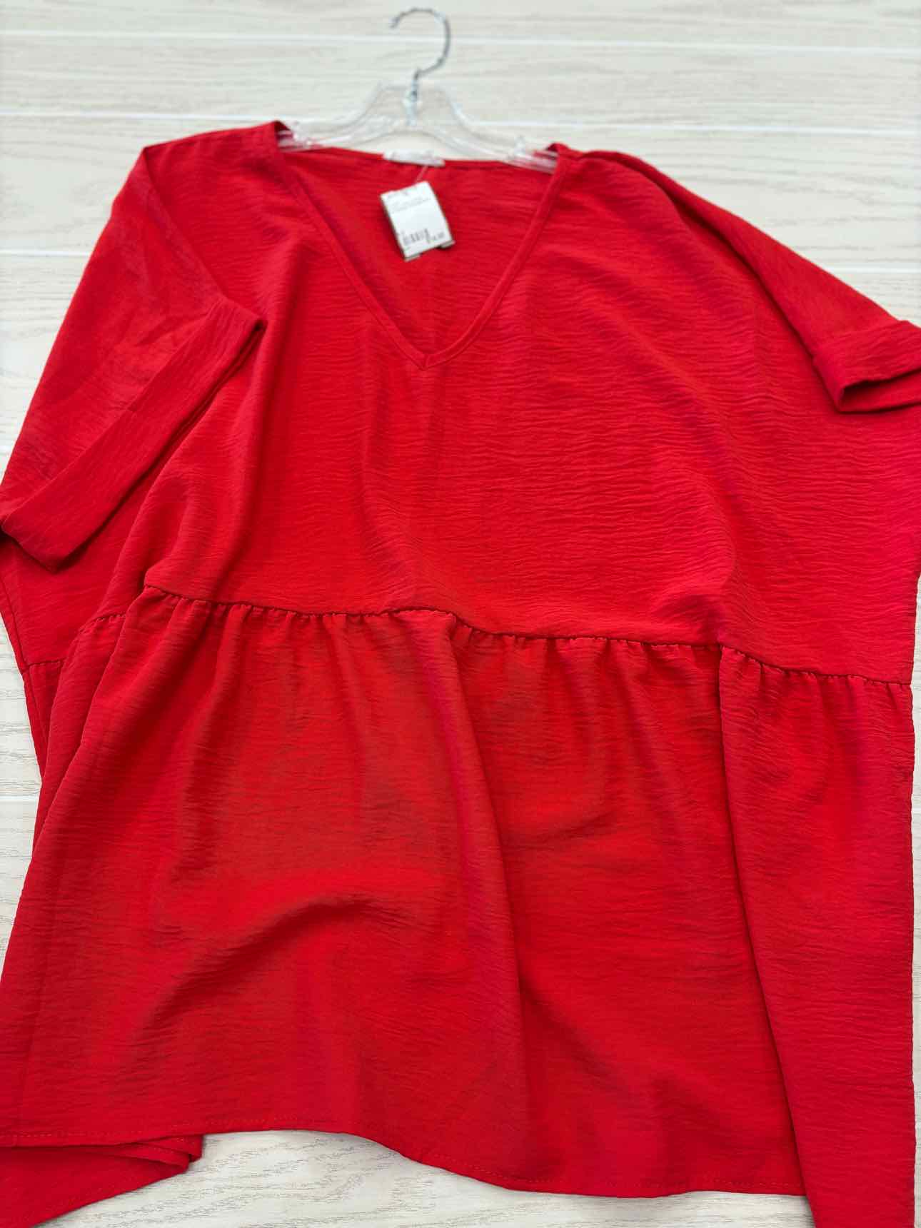Women's Women Size 1X Red Chic Soul V-Neck Short Sleeve Shirt
