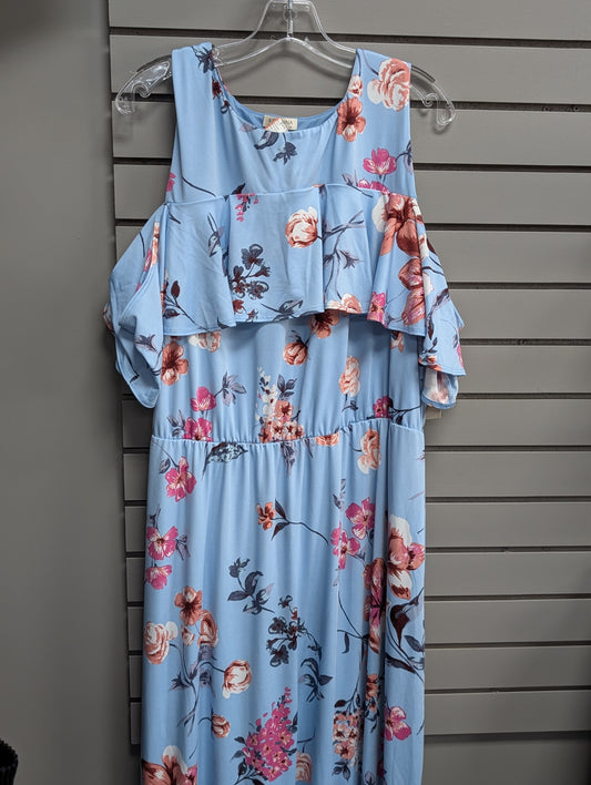 Women's Size 2X Light Blue Kyoanna Floral Maxi Dress