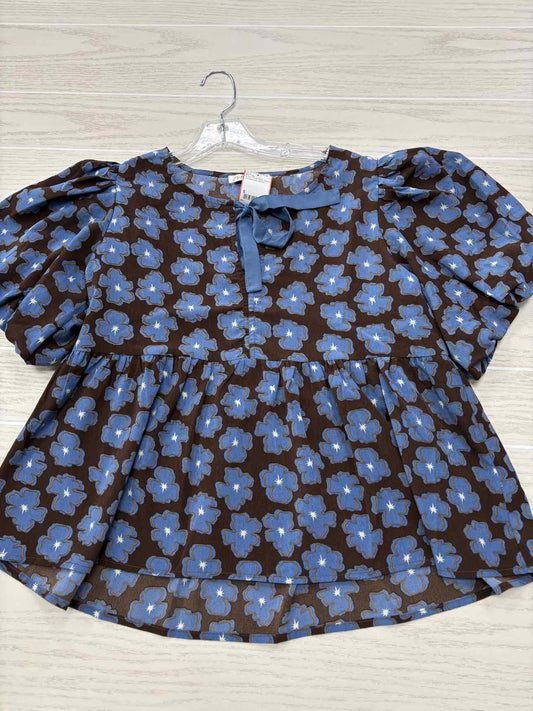 Women Size S Brown She + Sky Floral Short Sleeve Blouse
