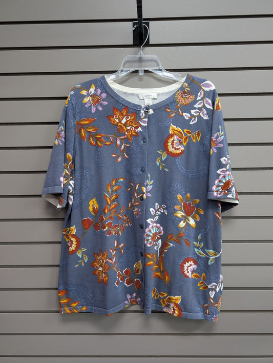 Women's Women Size 2X cj banks Dusty Blue Floral Short Sleeve Cardigan