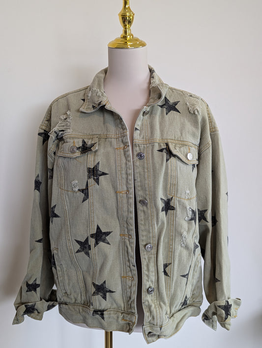 Women Size M Blu Pepper Sage Black Star Jean Jacket