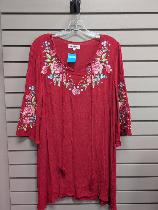 Women's Size Small Red Wonderland Long Sleeve Floral Above Knee Dress