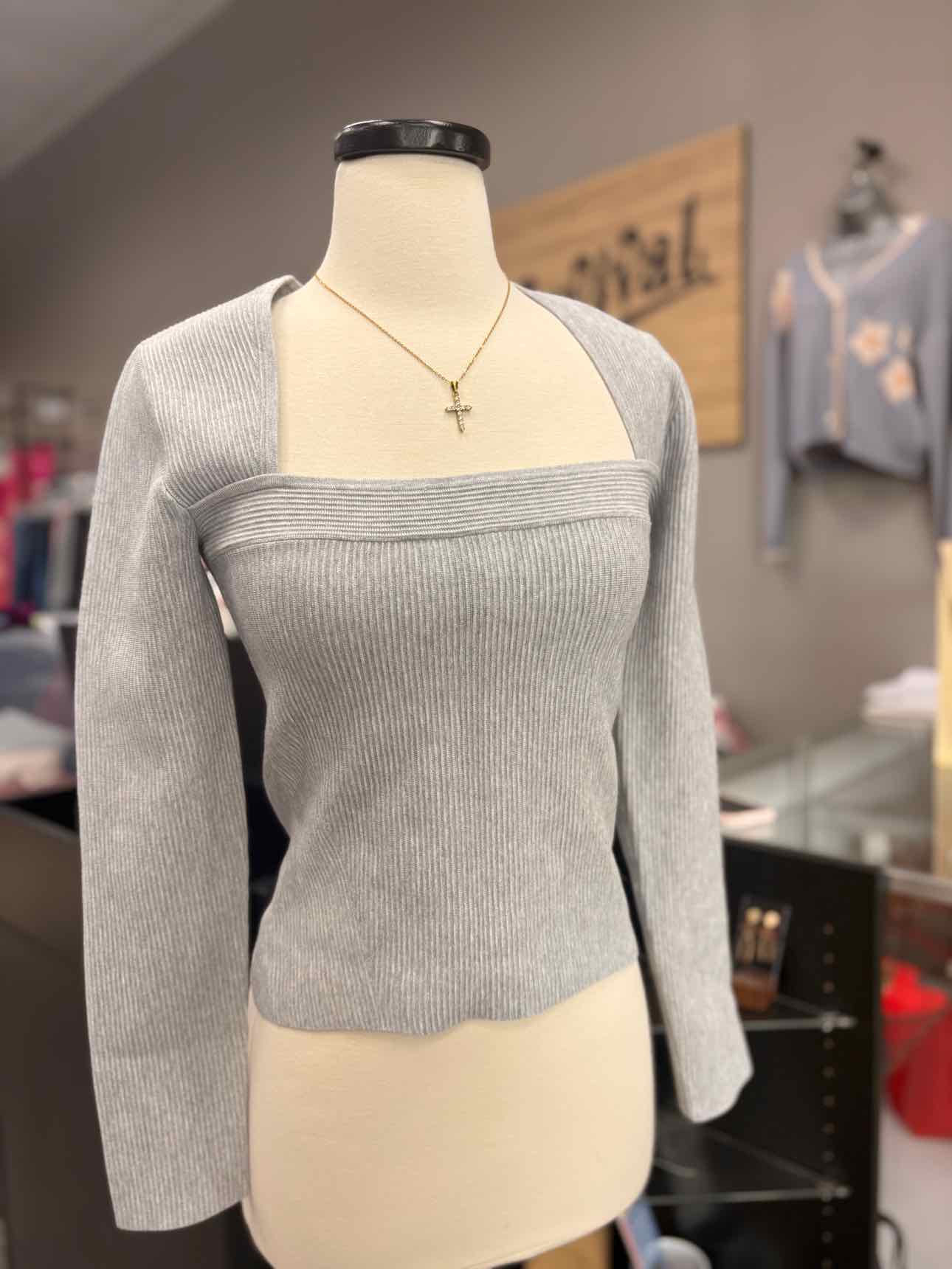 Women's Women Size M Gray Babaton Ribbed Square Long Sleeve Shirt