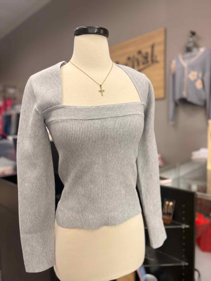 Women's Women Size M Gray Babaton Ribbed Square Long Sleeve Shirt