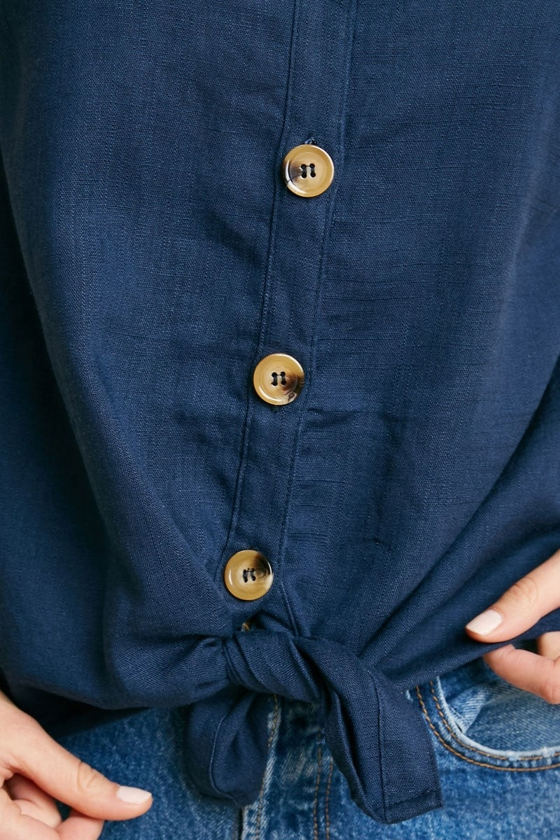Linen Sleeveless Button-Down