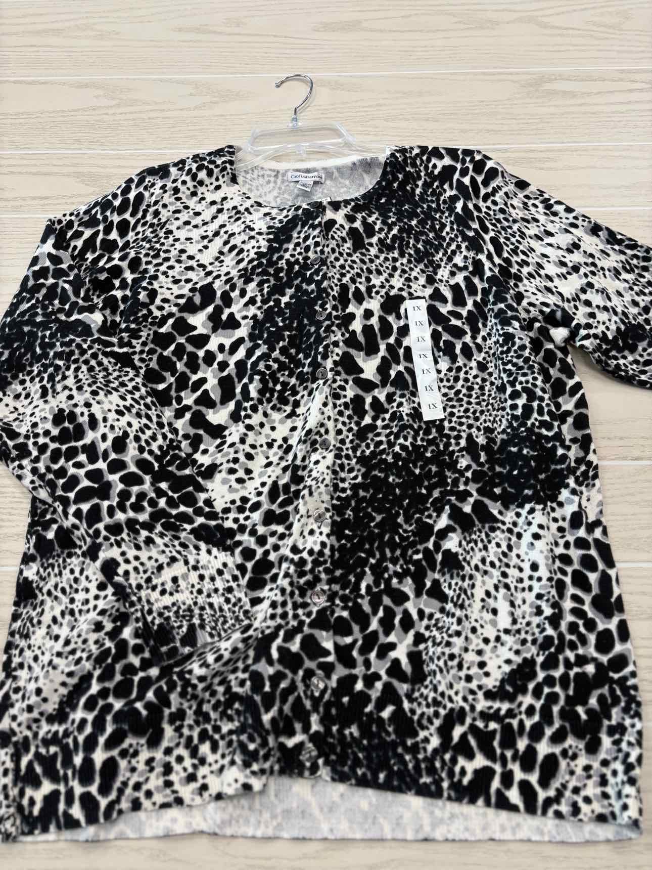 Women Size 1X Croft & Barrow Black & Cream Animal Print NWT Cardigan
