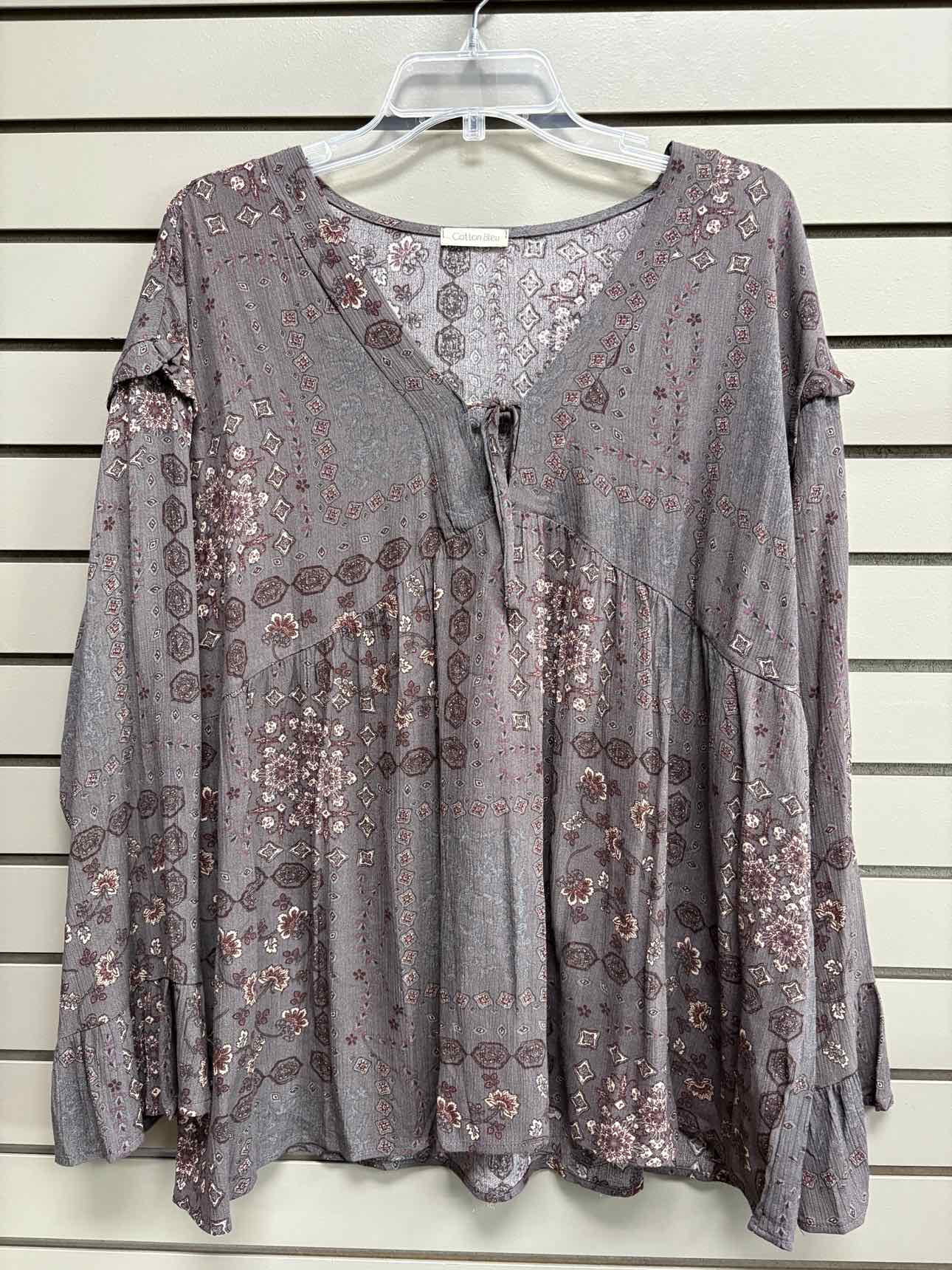 Women's Women Size XL Purple Cotton Bleu V-Neck Long Sleeve Shirt