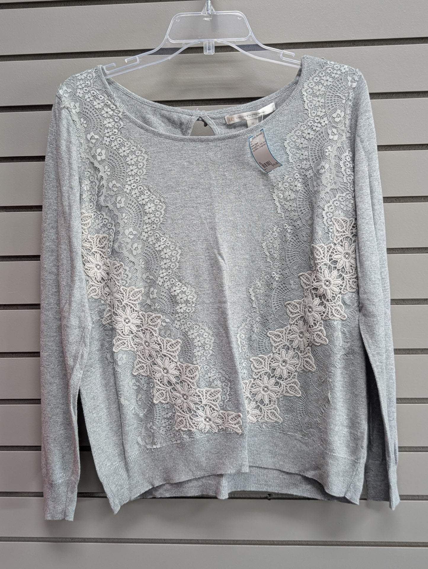 Women's Women Size XL Gray Lauren Conrad Lace Scoop Long Sleeve Shirt