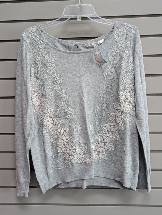 Women's Women Size XL Gray Lauren Conrad Lace Scoop Long Sleeve Shirt
