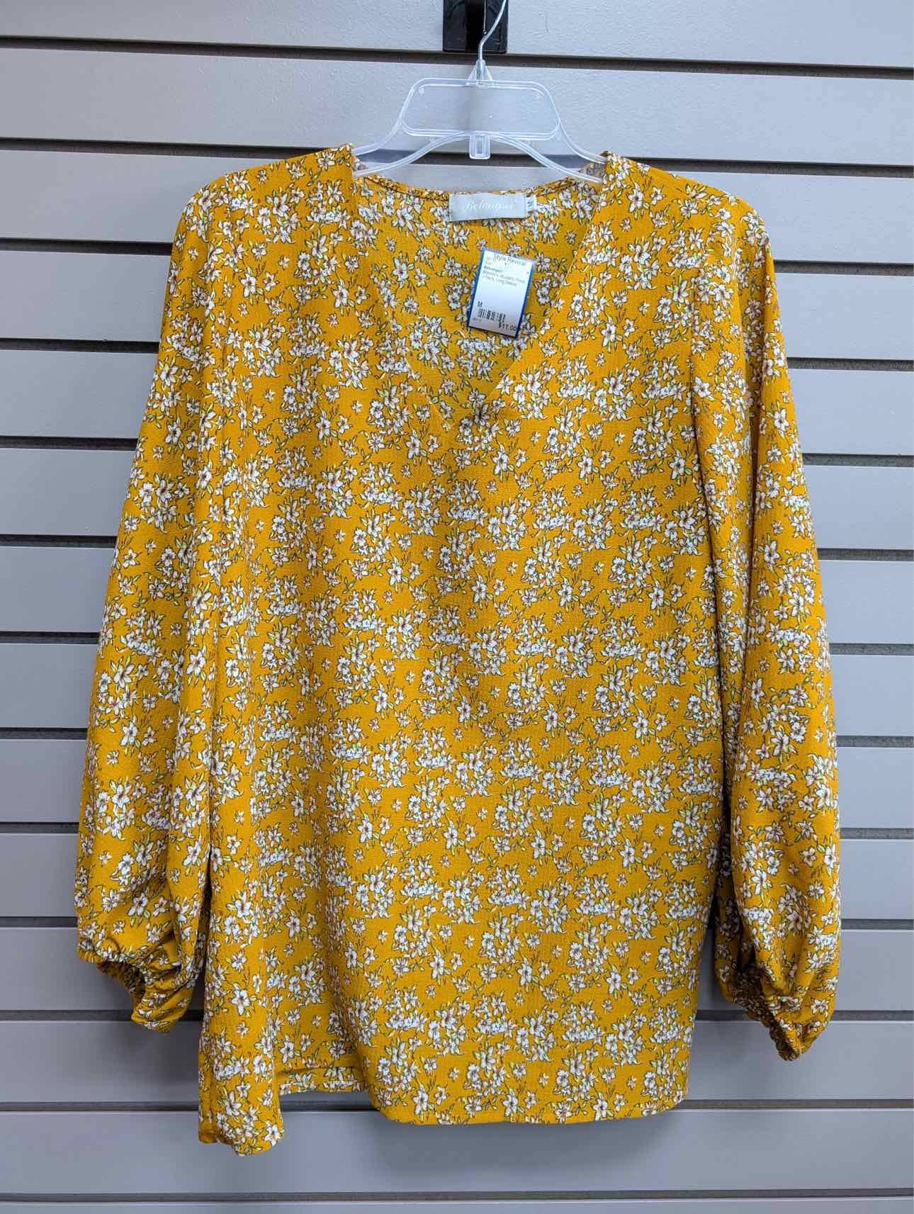 Women's Women Size M Mustard Beloongsci Floral V-Neck Long Sleeve Shirt