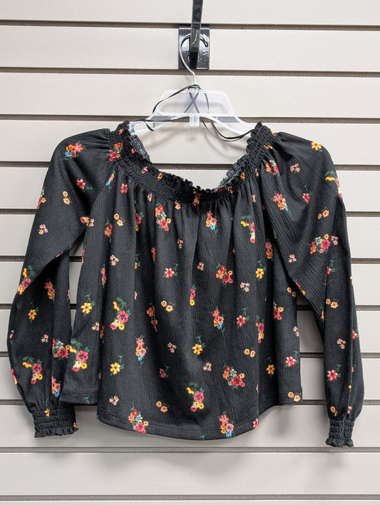 Women's Women Size M Black Divided Floral Off The Shoulder Long Sleeve Shirt