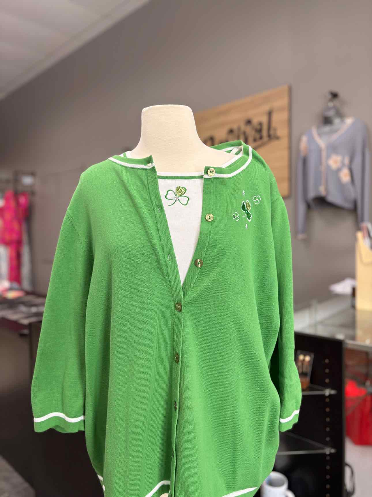 Women's Women Size 2X Green cj banks Scoop Long Sleeve Sweater