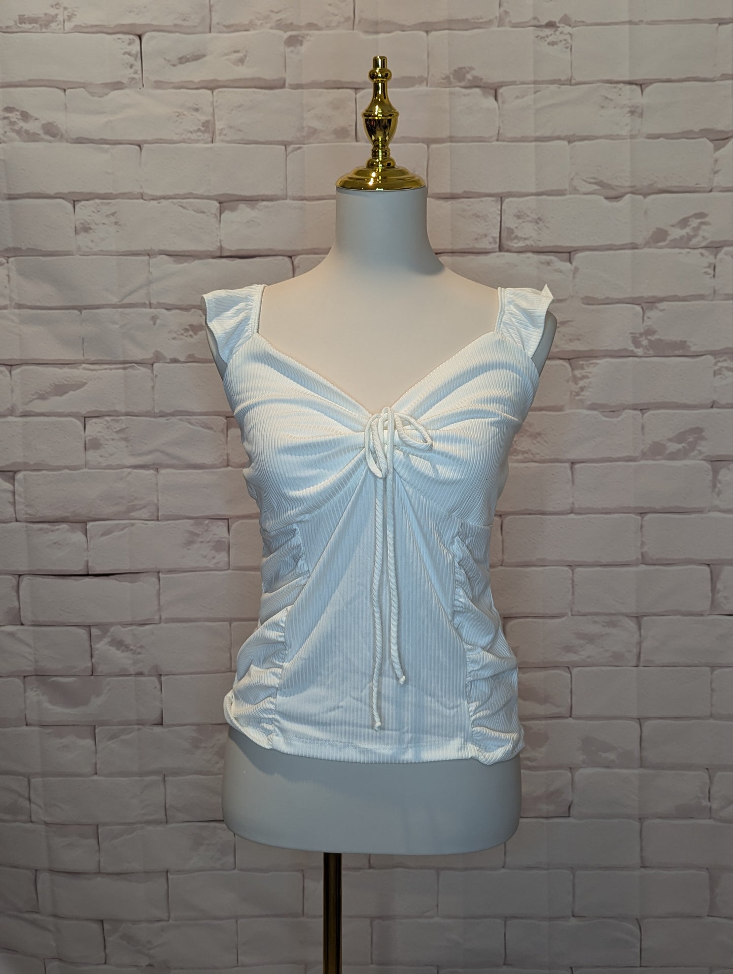 Plus Ruched Front Ruffle Strap Tank â€“ White