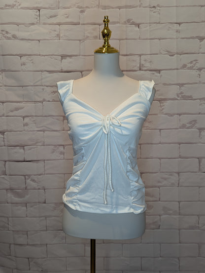 Plus Ruched Front Ruffle Strap Tank â€“ White