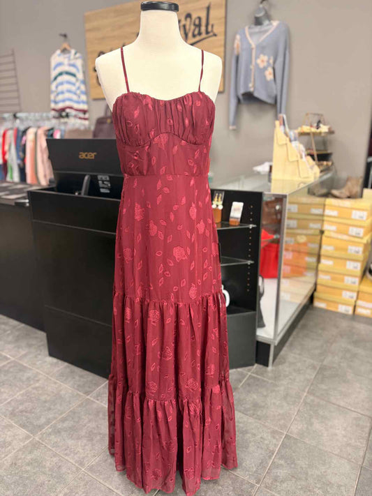 Women's Size M Burgundy Lulus Tank Floral Maxi Dress