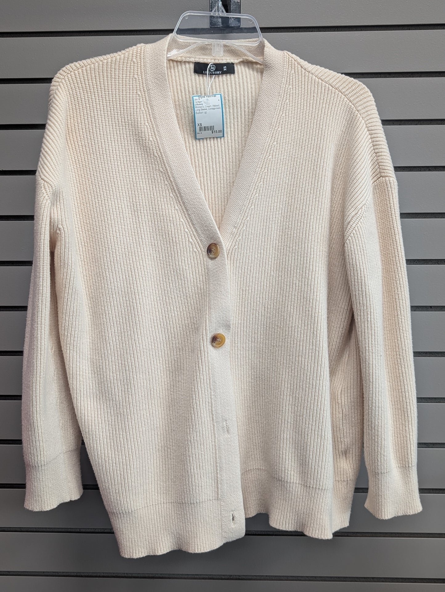 Women's Women Size XS Lillusory Cream Ribbed Long Sleeve Cardigan