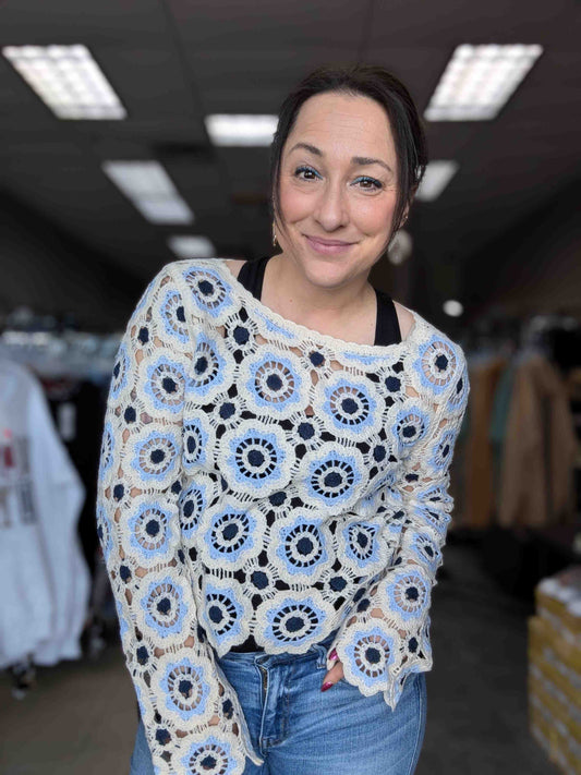 Floral Crochet Knit Long Sleeve Top