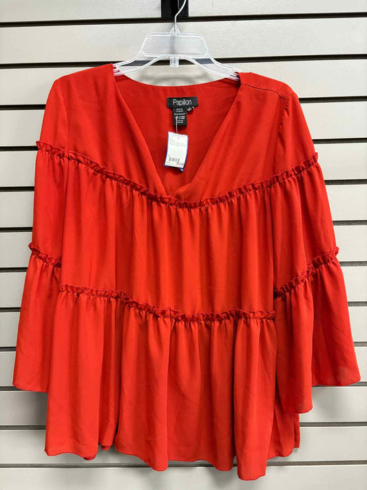 Women's Women Size L Red Papillon V-Neck Long Sleeve Shirt