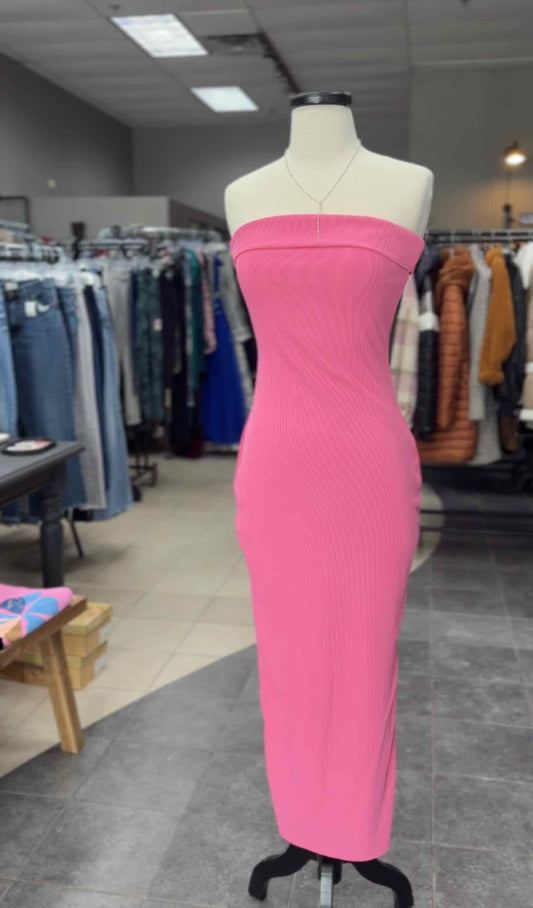 Women's Size M Pink Pretty Garden Sleeveless Ribbed Maxi Dress