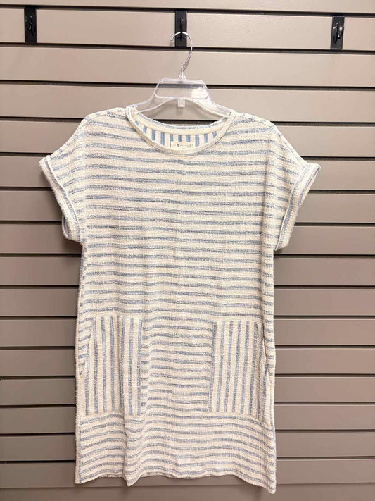 Women's Size M White LOFT Short Sleeve Stripe Above Knee Dress