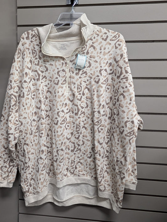 Women's Women Size XL Off White Aerie Cheetah 3/4 Zip Long Sleeve Sweatshirt